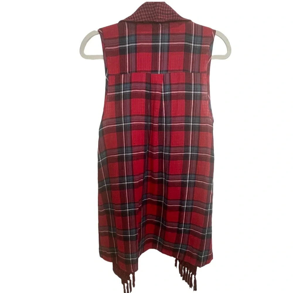 Umgee Plaid Fringe Sleeves  Kimono Wrap Size Small - Picture 7 of 8